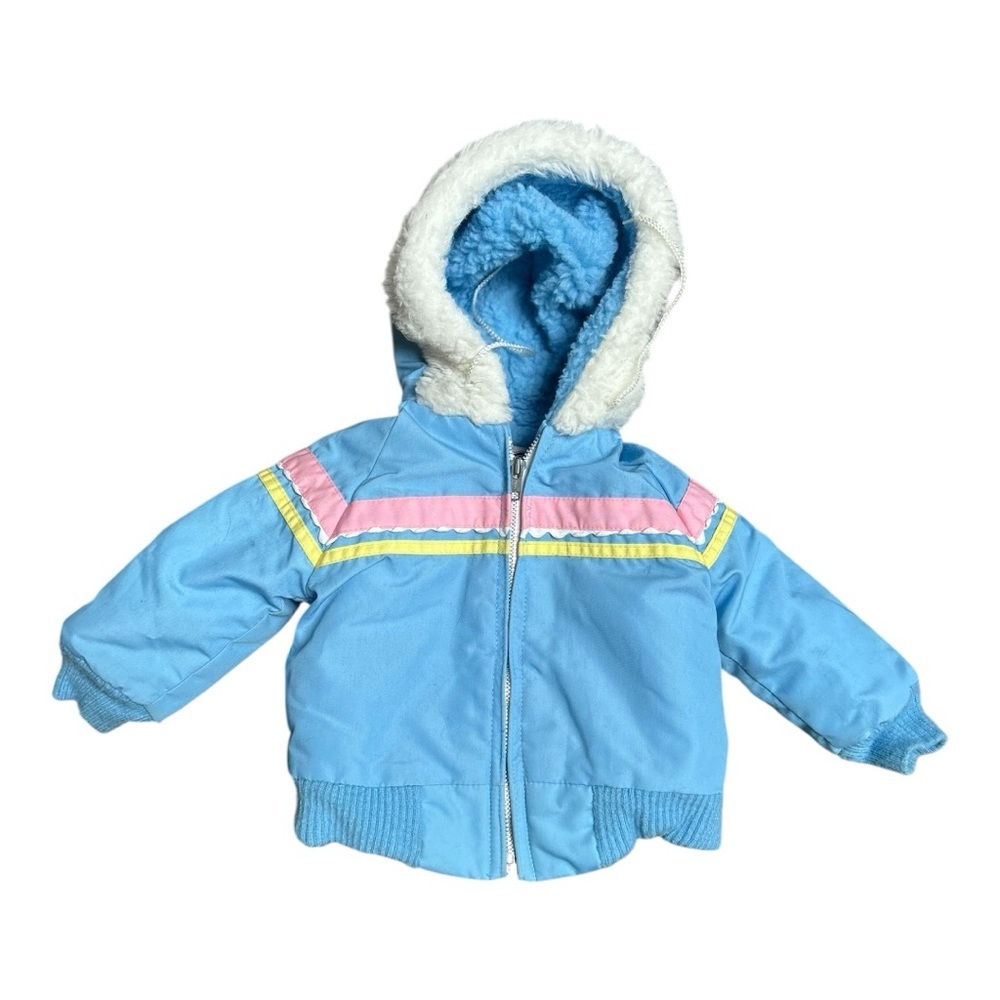 Vintage 80s baby coat pastel blue and pink Size 12 months